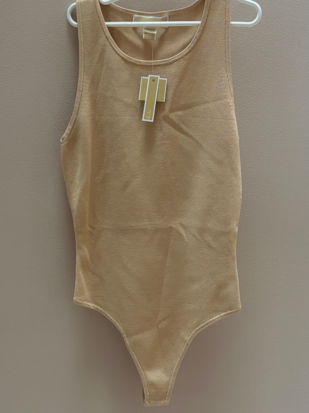 NWT MICHAEL Michael Kors Beige Knit Crewneck Thong Bodysuit, Size M